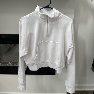 White Cropped Quarter Zip Sweatshirt